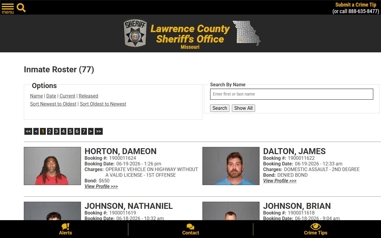 Lawrence County inmate population current roster search fields and booking records
