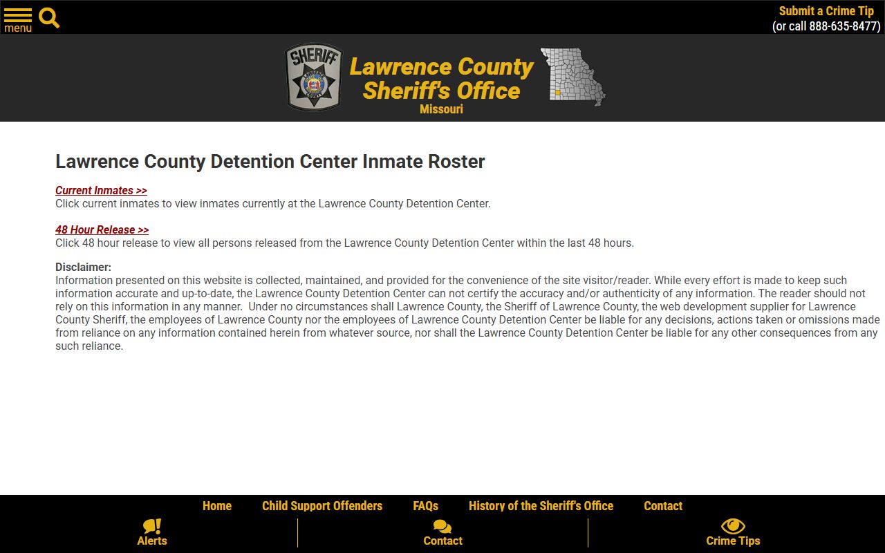 Lawrence County inmate records roster chooser for current inmates and 48-hour releases
